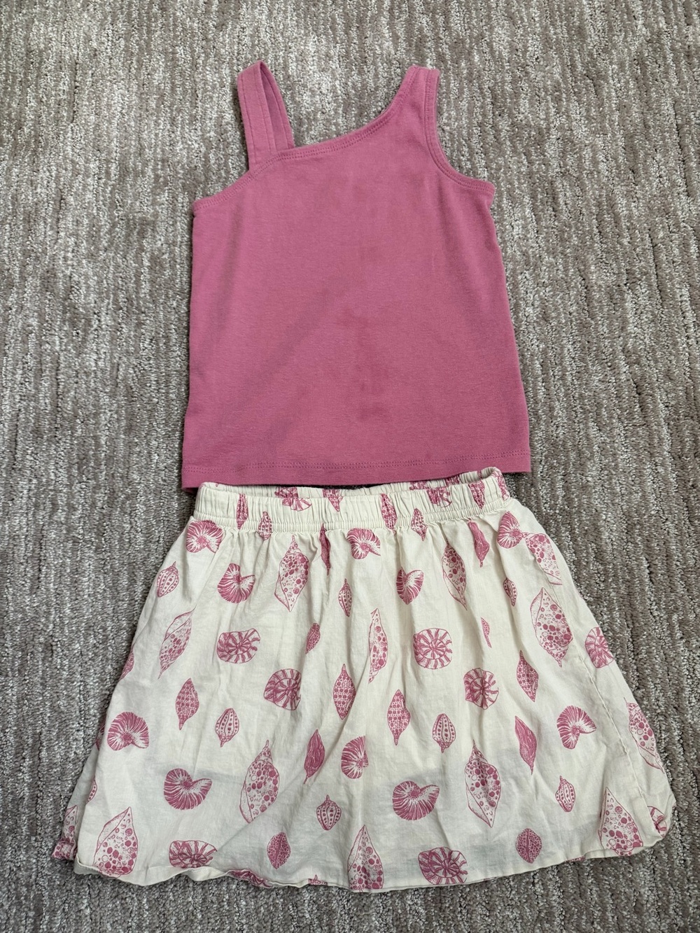 Carter's Pink Tank Top and Cream Shell-Print Skirt Set